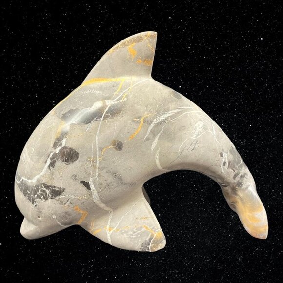 Hand Carved Gray Marble Stone Dolphin Figurine Paperweight 4.5”T 5”W - Picture 4 of 10